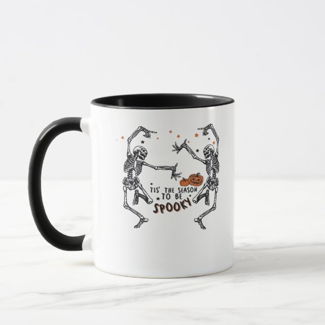 Tis The Season To Spooky Halloween Skeleton Retro  Mug (Left)