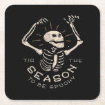 Tis The Season To Spooky Halloween Skeleton Vintag Square Paper Coaster