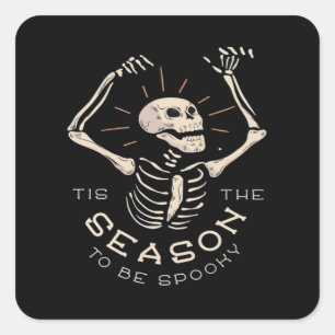 Tis The Season To Spooky Halloween Skeleton Vintag Square Sticker