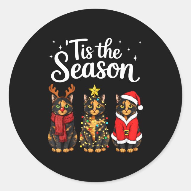 Tis The Season Tortoiseshell Cat Christmas Santa  Classic Round Sticker (Front)