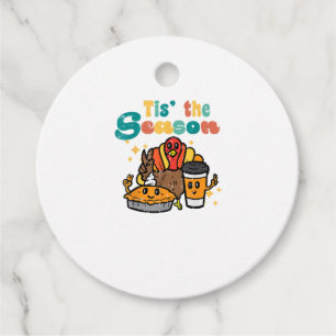 Tis The Season Turkey Coffee Retro Thanksgiving Fa Favor Tags