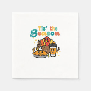 Tis The Season Turkey Coffee Retro Thanksgiving Fa Napkins