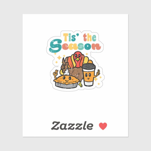 Tis The Season Turkey Coffee Retro Thanksgiving Fa Sticker (Sheet)