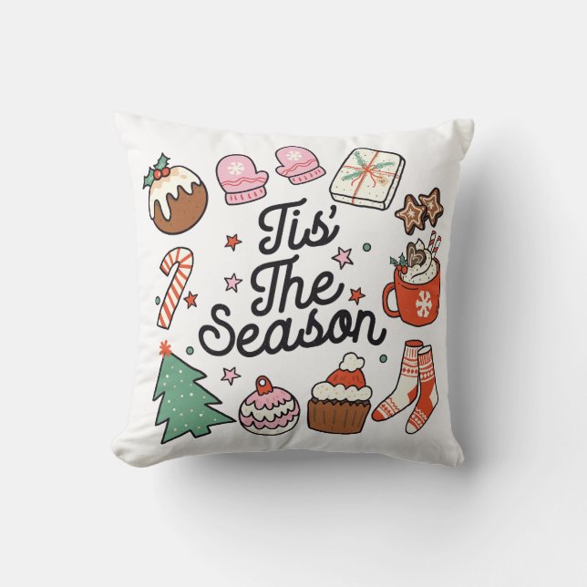 Tis The Season Vintage Christmas Throw Pillow (Front)