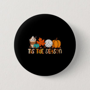 Tis The Season Volleyball Pumpkin Leaf Latte Fall Button