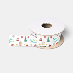 tis the season, watercolor christmas fun pattern satin ribbon