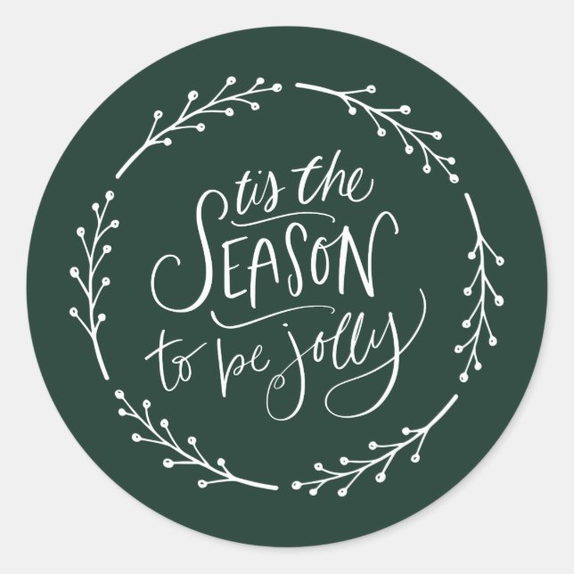 Tis the season white wreath green classic round sticker (Front)