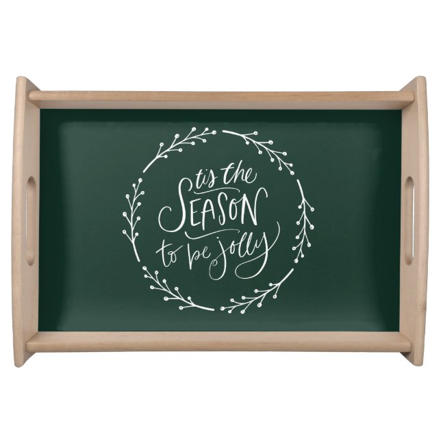 Tis the season white wreath lettering Christmas  Serving Tray (Front)