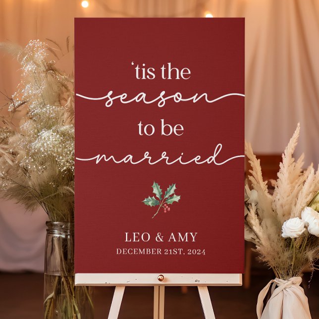 Tis The Season Winter Wedding Faux Canvas Print (tis the season to be married red christmas wedding sign)