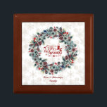 'Tis the Season Winter Wreath Christmas Party Gift Box<br><div class="desc">Unique design featuring a watercolour winter wreath (holy berries,  foliage,  cones and pine branches) and gorgeous faux red glitter "tis the season" typography with candle and ornaments.</div>