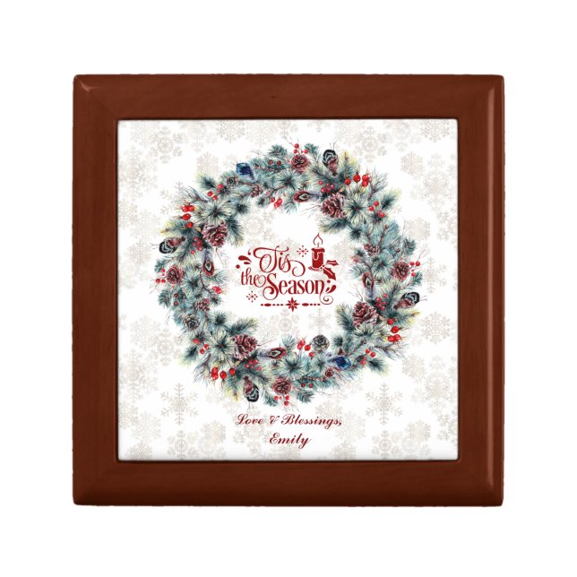 'Tis the Season Winter Wreath Christmas Party Gift Box (Front)