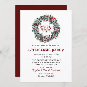 'Tis the Season Winter Wreath Christmas Party Invitation