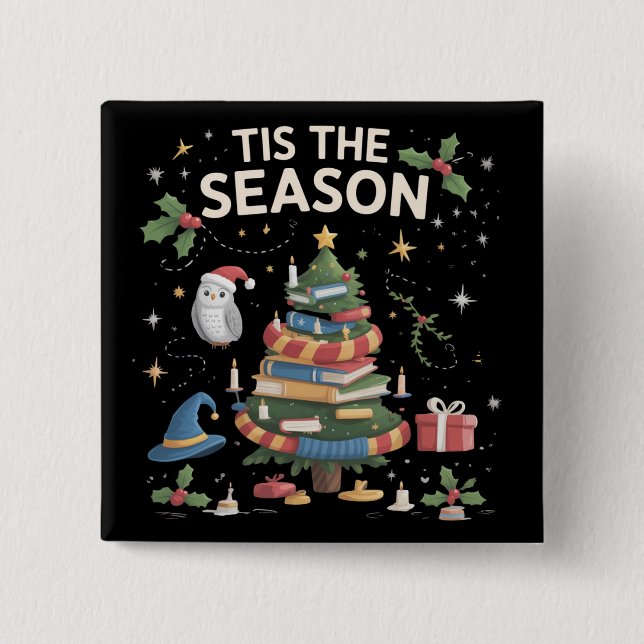 Tis the Season Wizard School Christmas Cozy Magic Button (Front)