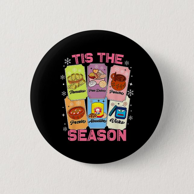 Tis The Season Xmas Card Mexican Christmas Pan Dul Button (Front)
