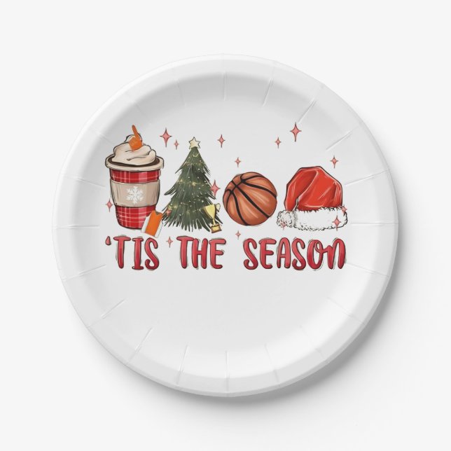 Tis the Season Xmas Christmas Basketball  Paper Plates (Front)