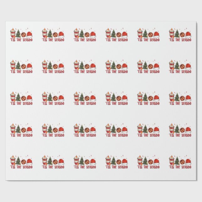 Tis the Season Xmas Christmas Basketball  Wrapping Paper (Flat)