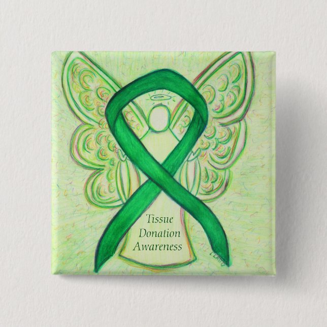 Tissue Donation Green Awareness Ribbon Angel Pins (Front)