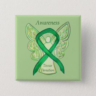 Tissue Donation Green Awareness Ribbon Angel Pins