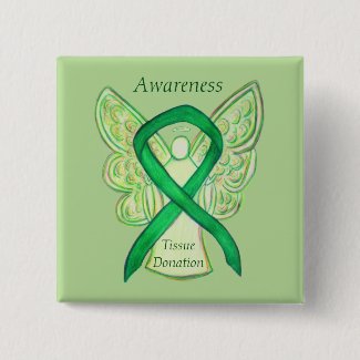 Tissue Donation Green Awareness Ribbon Angel Pins