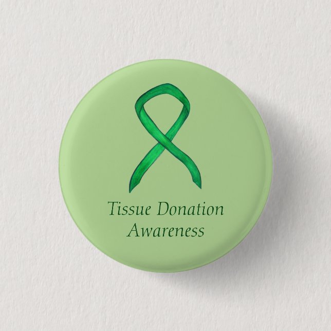 Tissue Donation Green Awareness Ribbon Custom Pins (Front)