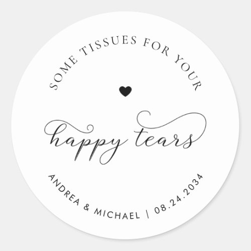 Tissue For Your Happy Tears Delicate Wedding Heart Classic Round Sticker