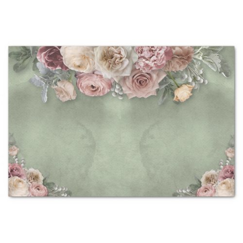 Tissue Paper 2pc Set Vintage Floral Theme in Green
