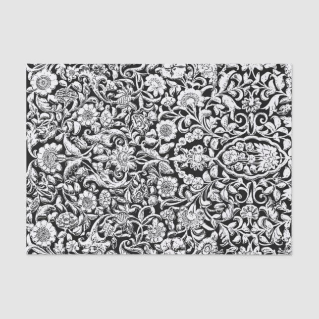 Tissue Paper Antique Floral Decoupage white black (Front)