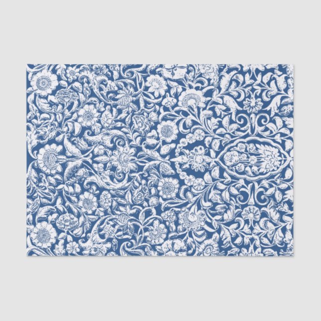 Tissue Paper Antique Floral Decoupage white blue (Front)