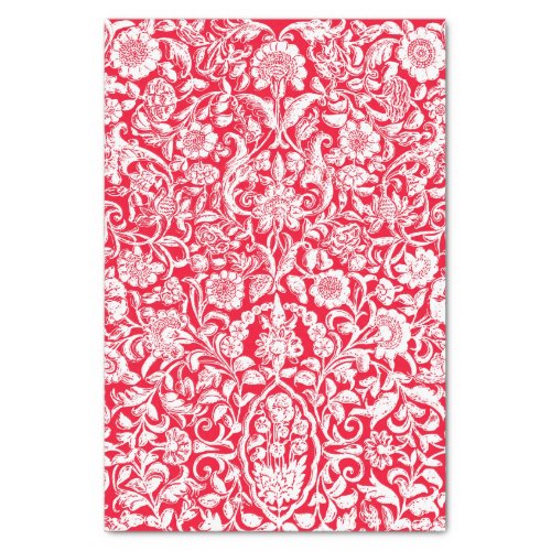 Tissue Paper Antique Floral Decoupage white red