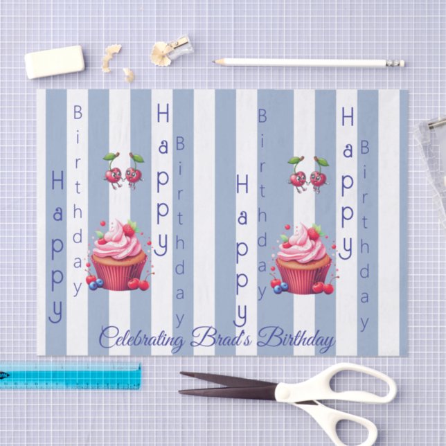 Tissue Paper Blue & White Stripe Birthday  (Craft)
