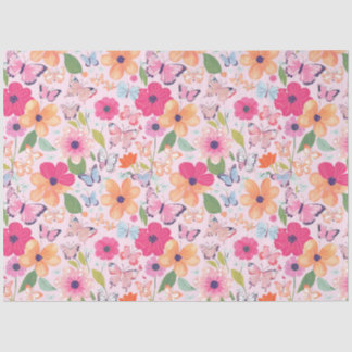 Tissue paper, Butterflies and Flowers Soft Pink Paper