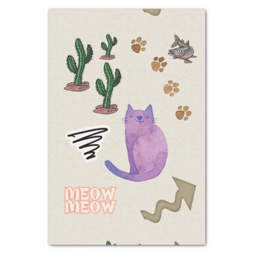 Tissue Paper Cat Fish Cactus Meow Paws