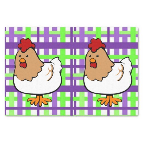 Tissue Paper Chicken Yellow Purple Plaid