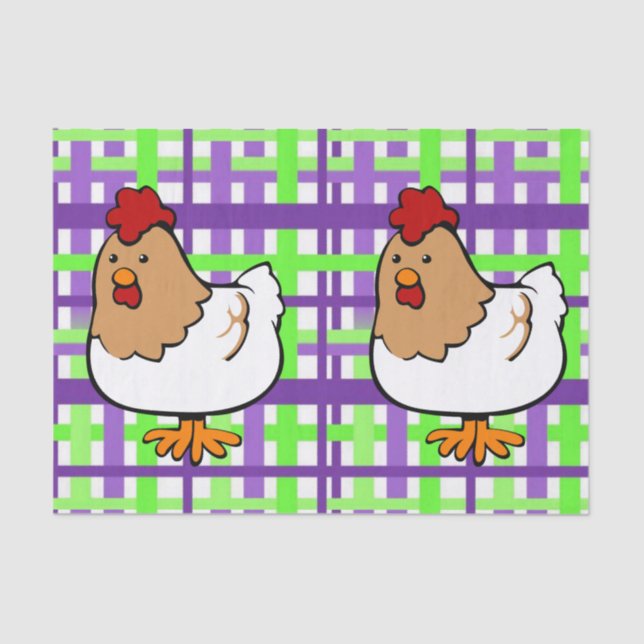 Tissue Paper Chicken Yellow Purple Plaid (Front)