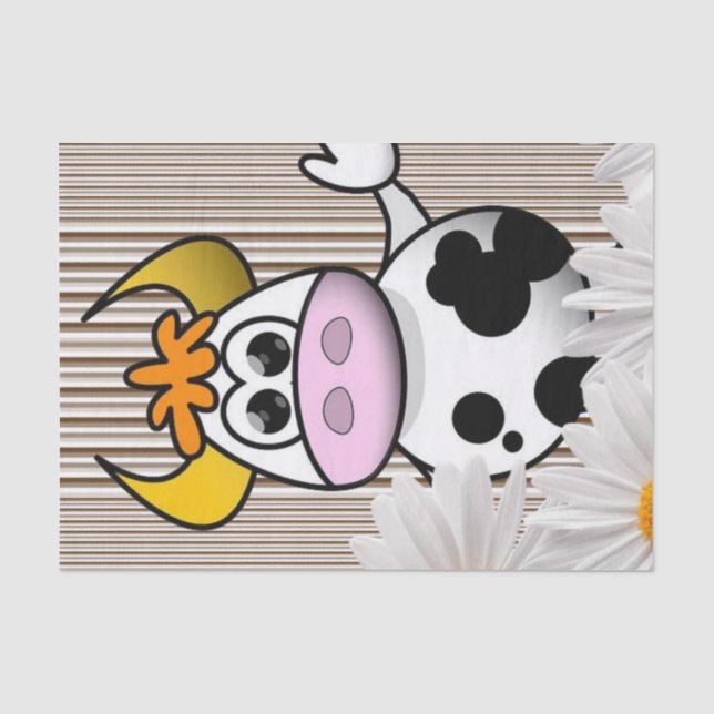 Tissue Paper Cow Brown Stripe White Daisy Floral (Front)