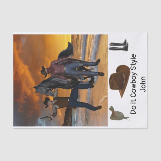 Tissue Paper Cowboy Style Saddle Horse Country Boy (Front)