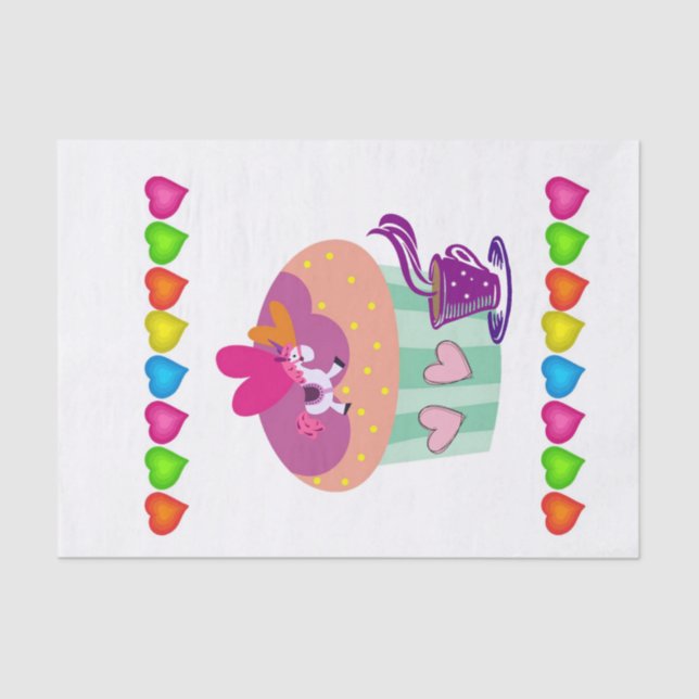 Tissue Paper Cupcake Colorful Hearts (Front)