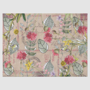 Tissue Paper Decoupage - Floral Leaves Postcard