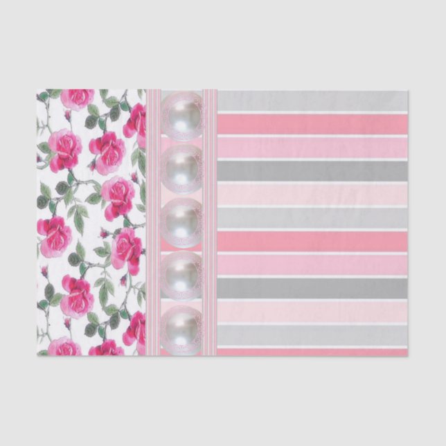Tissue Paper Floral Pink Stripes (Front)