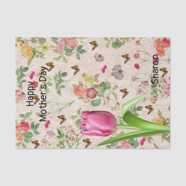 Tissue Paper Floral Pink Tulips Butterfly Hearts (Front)