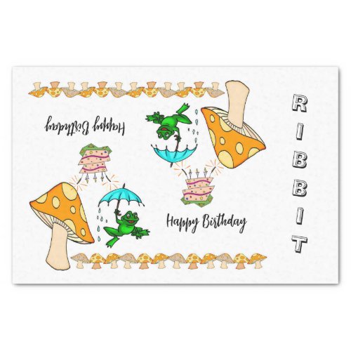 Tissue Paper Frog Ribbit Mushroom Happy Birthday 