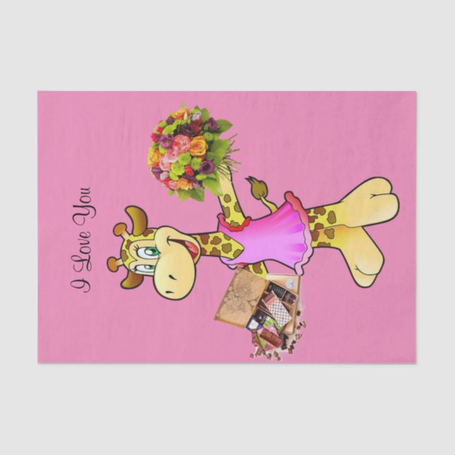 Tissue Paper Giraffe Floral Chocolate Pink (Front)