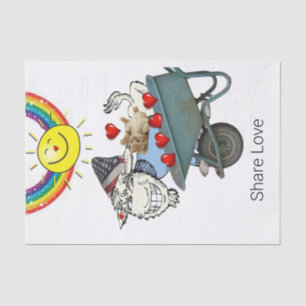 Tissue Paper Goat Kitten Red Hearts Share Love