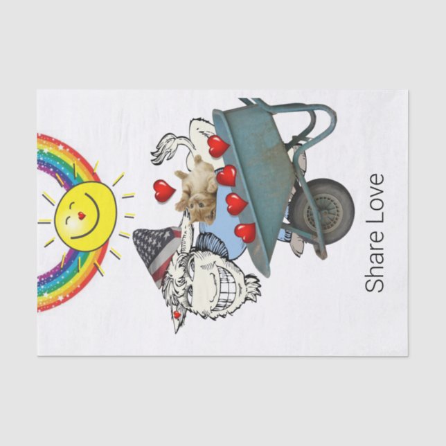 Tissue Paper Goat Kitten Red Hearts Share Love (Front)