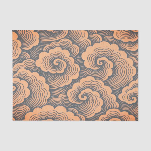 TISSUE PAPER JAPANESE WAVE PATTERN PINKS AND GRAY (Front)