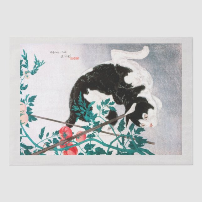 TISSUE PAPER : JAPANESE WOODBLOCK :Cat with Tomato (Front)