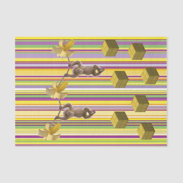 Tissue Paper Monkeys Bananas Rope Stripe (Front)