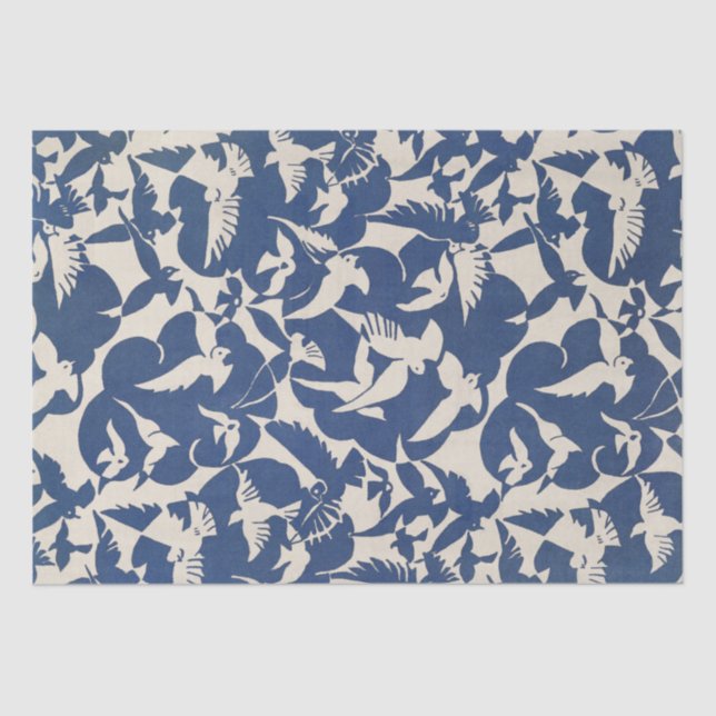TISSUE PAPER : PIGEONS IN WHITE + BLUE : 1928 (Front)