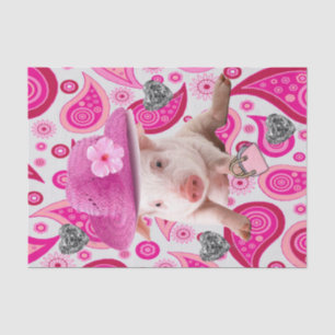 Tissue Paper Pink Pig, Silver Hearts, Paisley