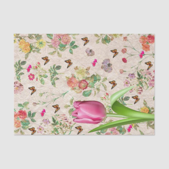Tissue Paper Pink Tulip Butterfly Floral (Front)